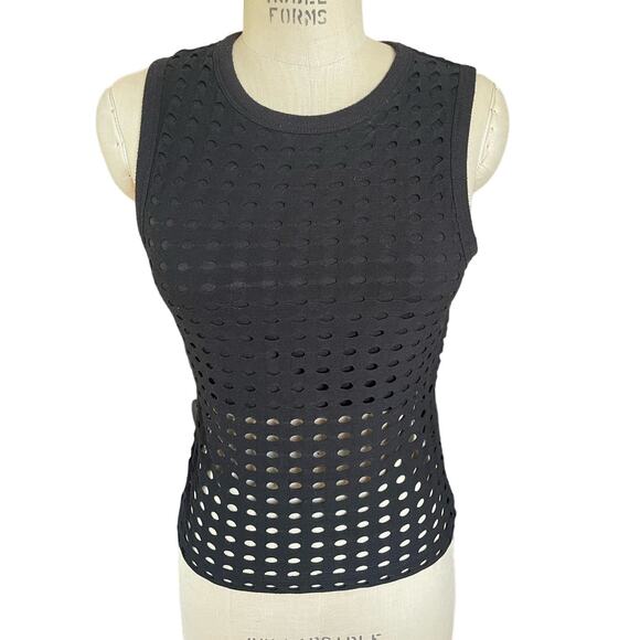 T Alexander Wang Black Laser Cut Stretch Sleeveless Tank Top Size Medium - Picture 2 of 7